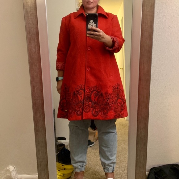 NWOT DESIGUAL Women’s Red Embroidered Overcoat Jacket EU 48 (XXL) - Picture 3 of 15